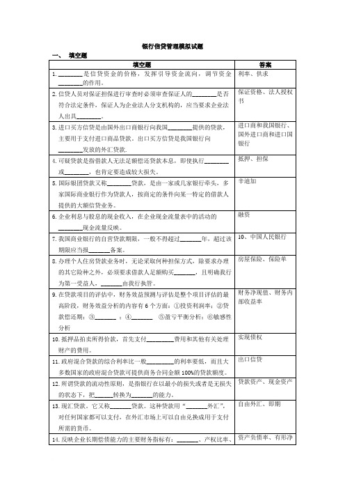 银行信贷管理模拟试题