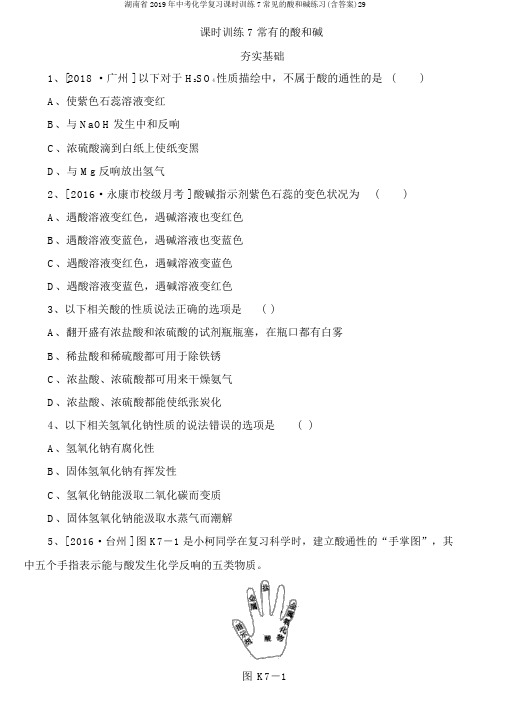 湖南省2019年中考化学复习课时训练7常见的酸和碱练习(含答案)29