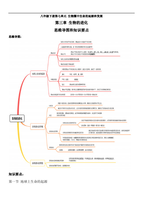 人教版八年级下册生物 第七单元第三章 生物的进化 思维导图和知识要点