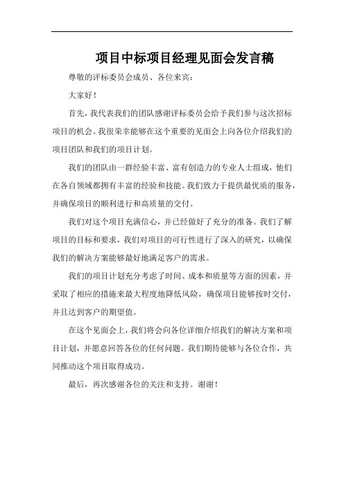 项目中标项目经理见面会发言稿