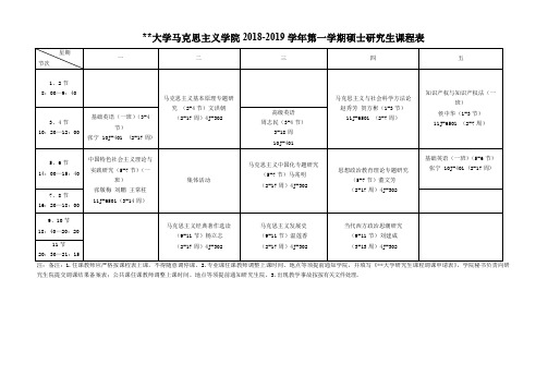 济南大学马克思主义学院2018-2019学年第一学期硕士研究生课程表【模板】