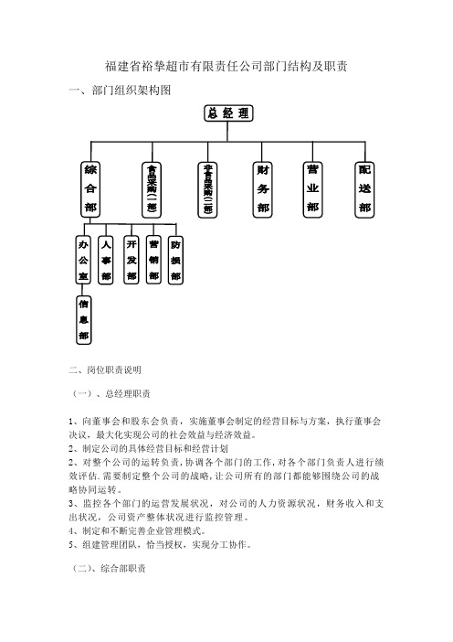 裕挚超市组织架构及职责