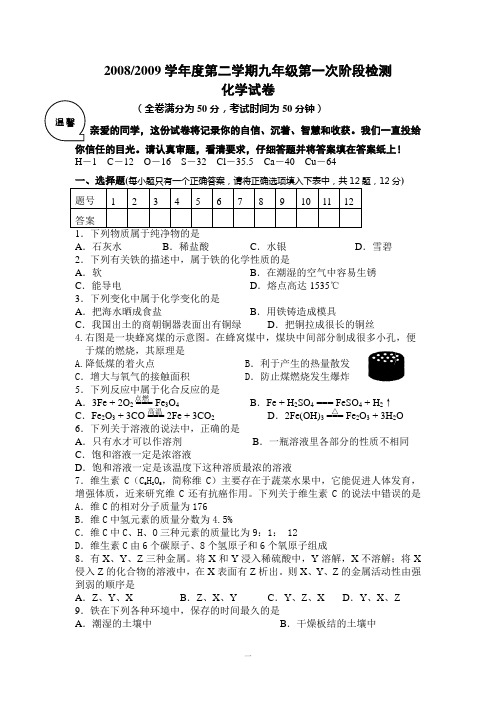 九年级化学下期第一次月考试卷