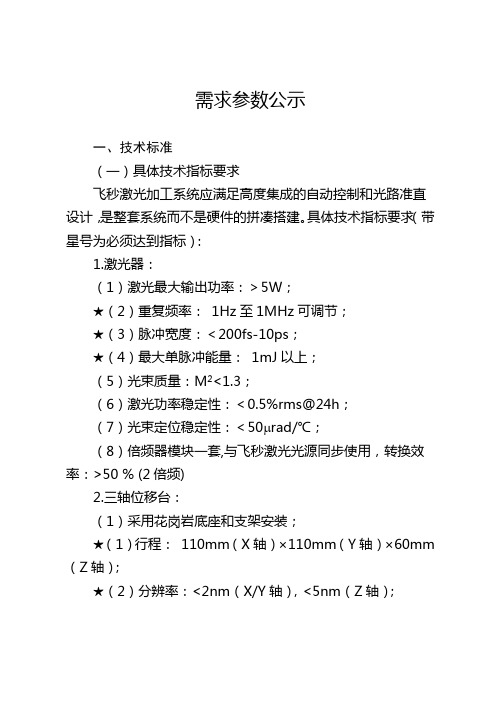 需求参数公示