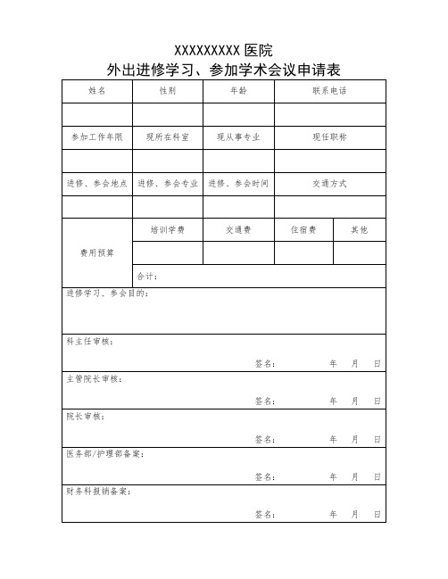 外出参加学术会议及培训申请表