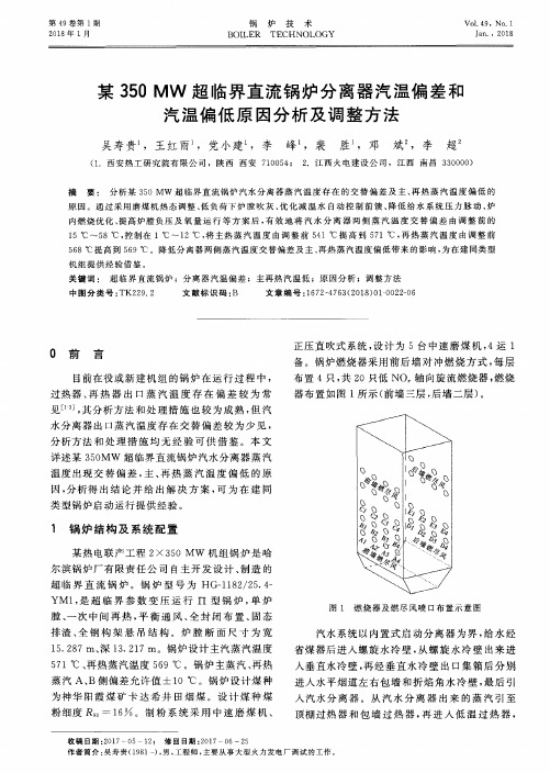 某350MW超临界直流锅炉分离器汽温偏差和汽温偏低原因分析及调整方法