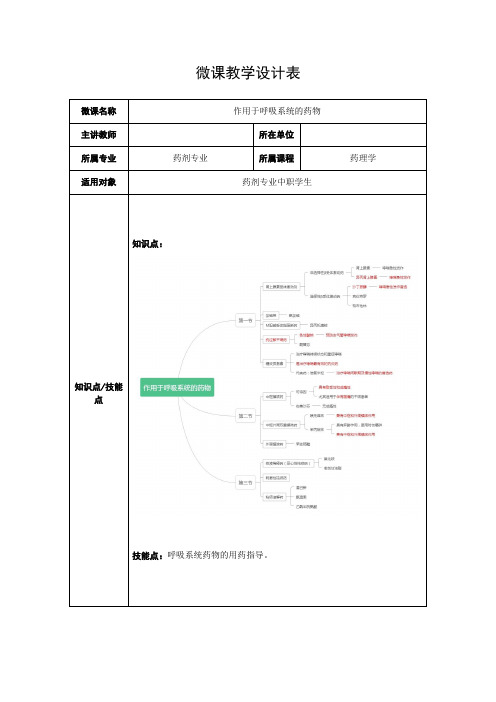 中职教育二年级全学期医药卫生大类《作用于呼吸系统的药》教学设计