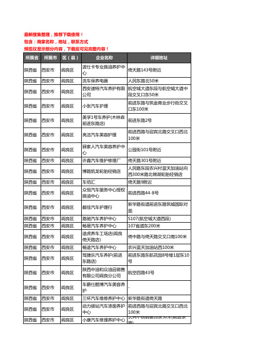 新版陕西省西安市阎良区汽车保养企业公司商家户名录单联系方式地址大全23家