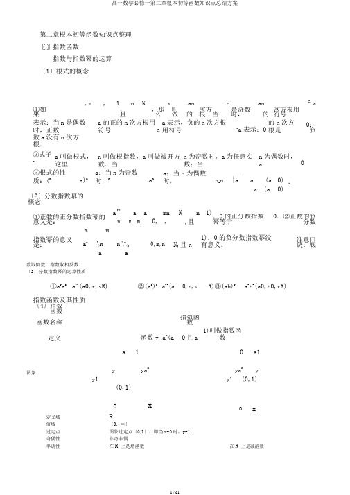 高一数学必修一第二章基本初等函数知识点总结计划