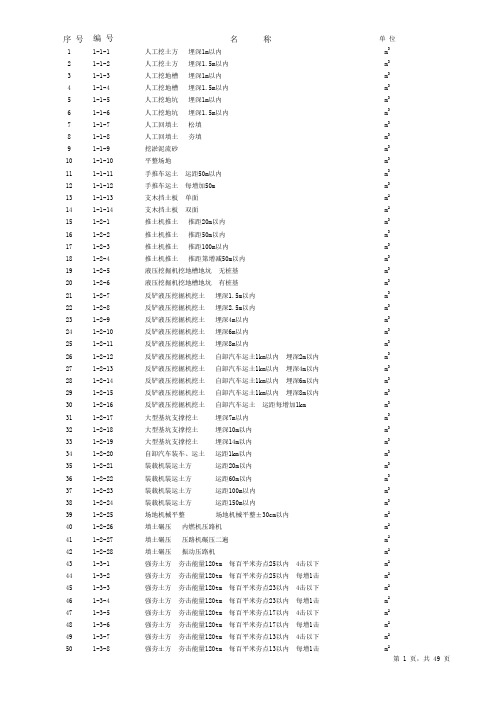 定额子目顺序表