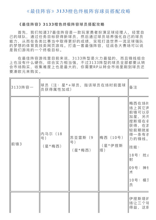 《最佳阵容》3133橙色终极阵容球员搭配攻略