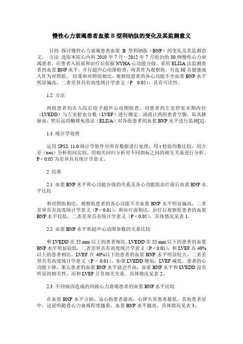 慢性心力衰竭患者血浆B型利钠肽的变化及其监测意义