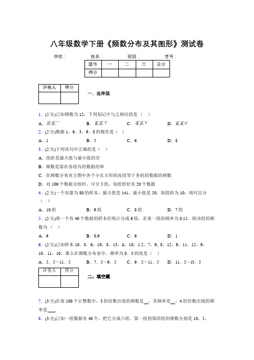 2019-2020初中数学八年级下册《频数分布及其图形》专项测试(含答案) (557)