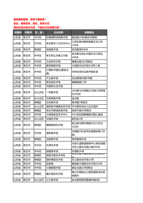 新版山东省枣庄市画廊企业公司商家户名录单联系方式地址大全37家