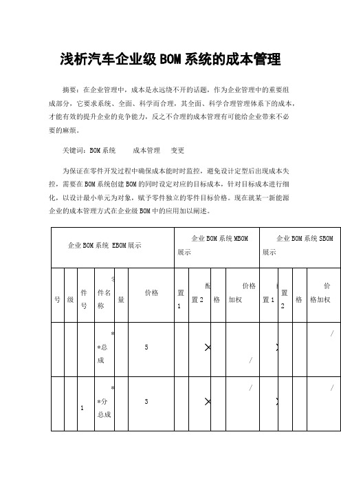 浅析汽车企业级BOM系统的成本管理