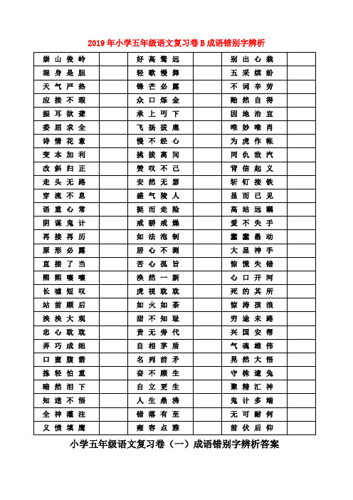 (小学教育)2019年小学五年级语文复习卷B成语错别字辨析