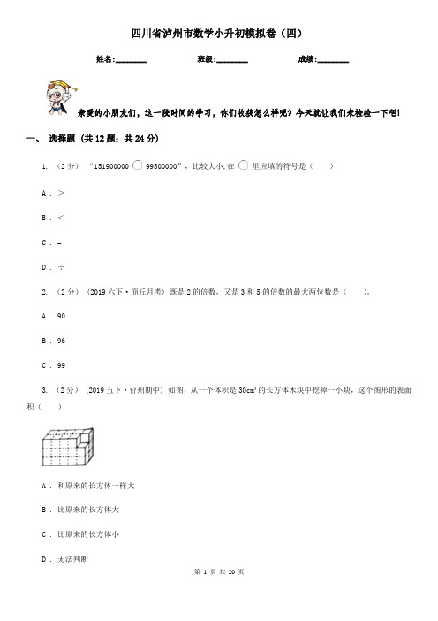 四川省泸州市数学小升初模拟卷(四)