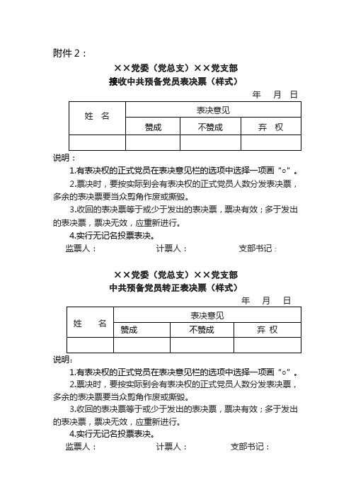 接收中共预备党员(转正)表决票