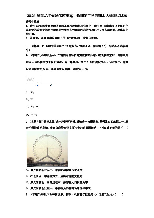 2024届黑龙江省哈尔滨市高一物理第二学期期末达标测试试题含解析