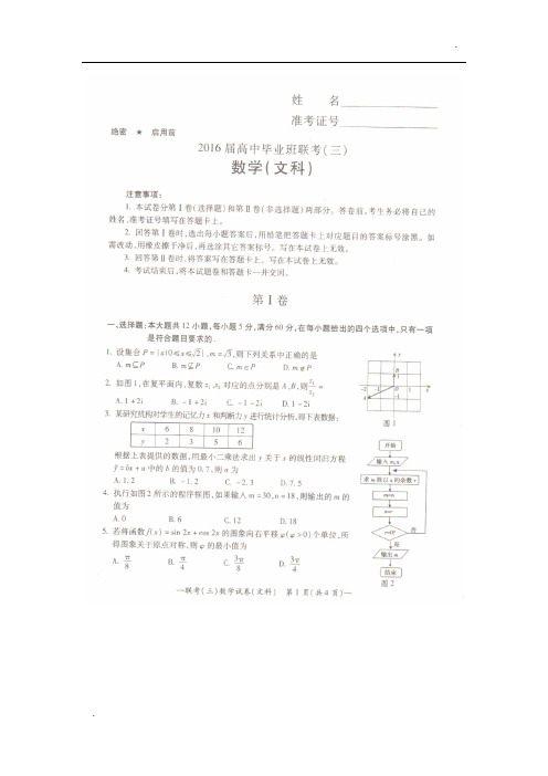 湖南省衡阳市2016届高三数学第三次联考(三模)试题 文(扫描版)