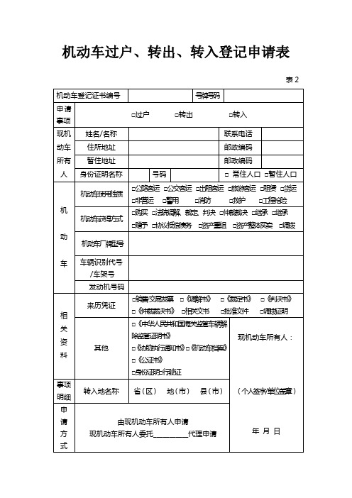 机动车过户、转出、转入登记申请表