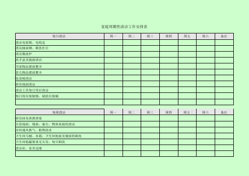 家庭清洁周期性安排工作表格模板