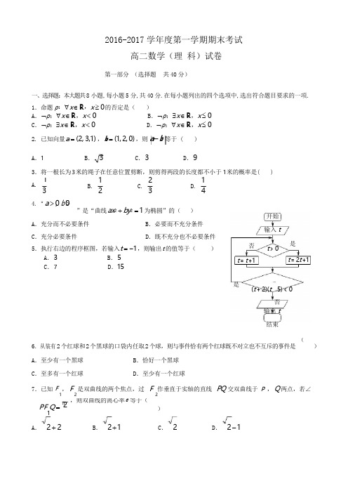 2016-2017学年高二上学期期末考试数学理试题 Word版含答案