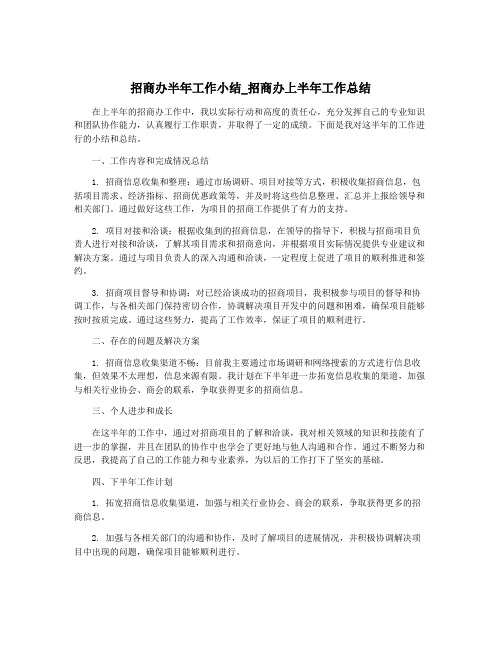 招商办半年工作小结_招商办上半年工作总结