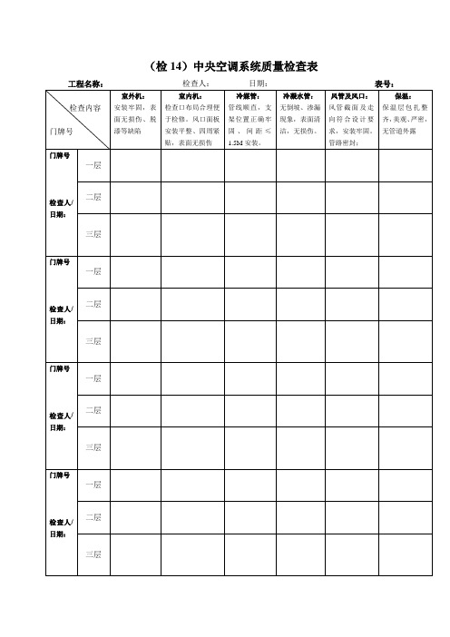 中央空调系统质量检查表