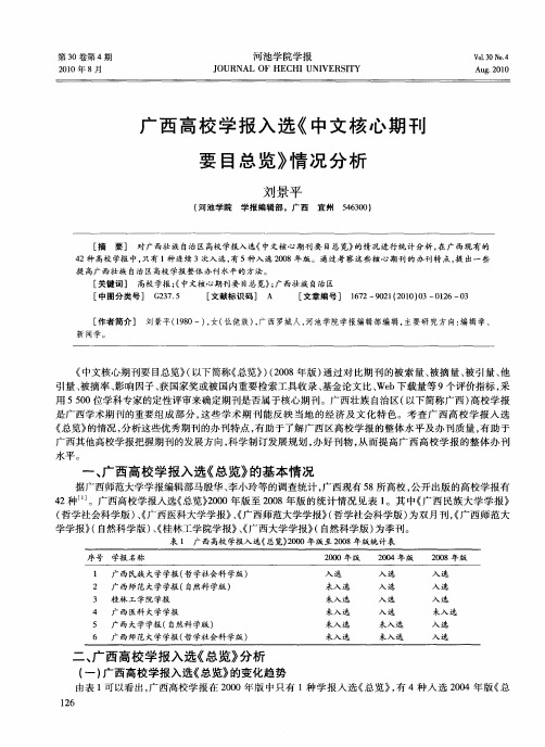 广西高校学报入选《中文核心期刊要目总览》情况分析