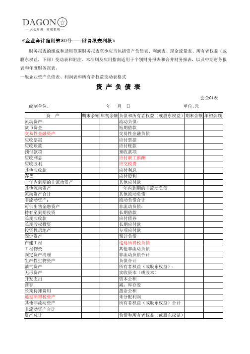 财务报表标准格式-完整版