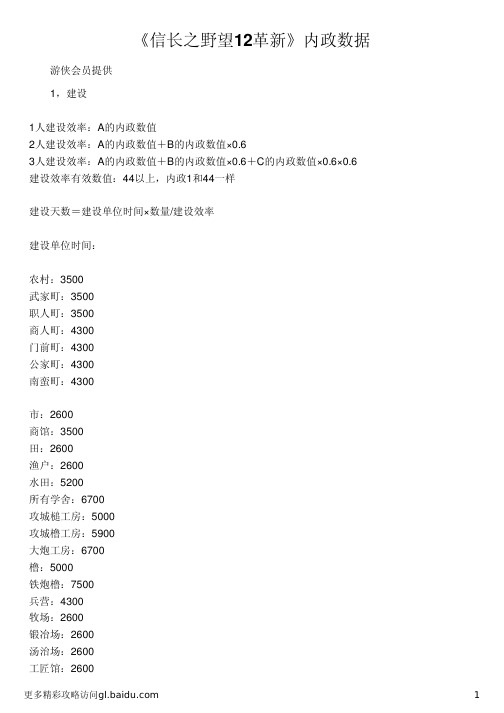 《信长之野望12革新》内政数据