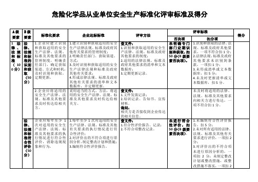 危险化学品从业单位安全生产标准化评审标准及得分