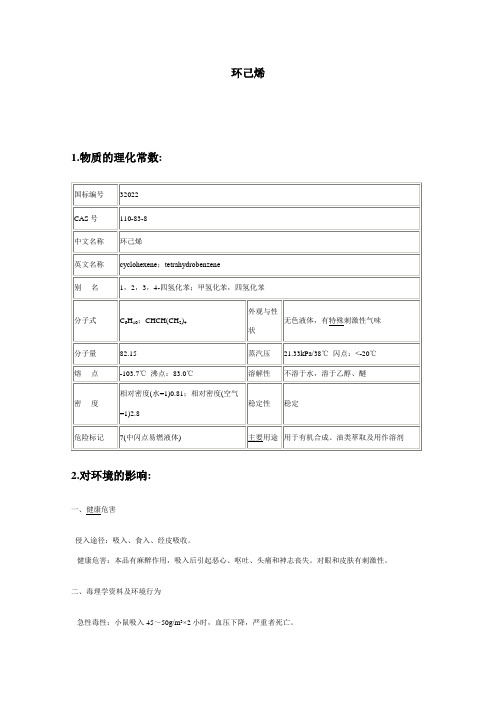 环己烯的理化性质