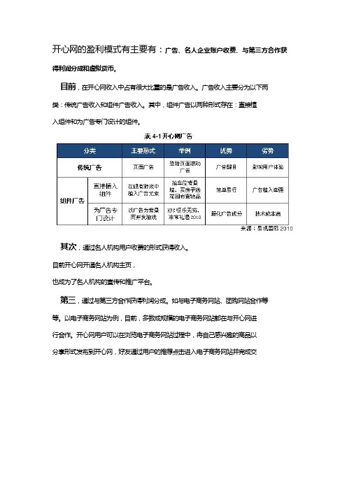 开心网盈利模式