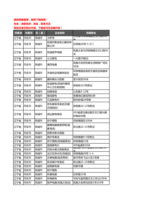 新版辽宁省丹东市凤城市家用电器企业公司商家户名录单联系方式地址大全100家