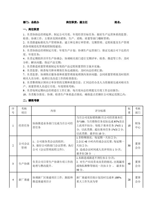 总经办副主任工作职责与绩效考核