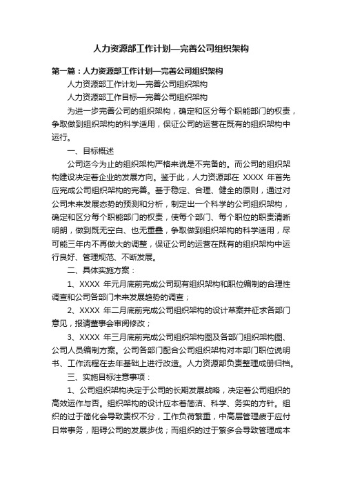 人力资源部工作计划—完善公司组织架构