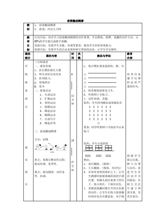 小学一年级体育《前滚翻成蹲撑》教学设计