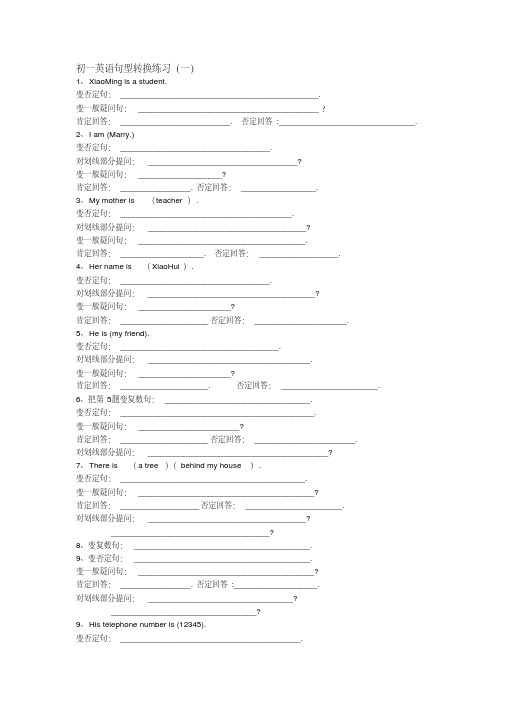 【精品】初一英语句型转换练习(一)