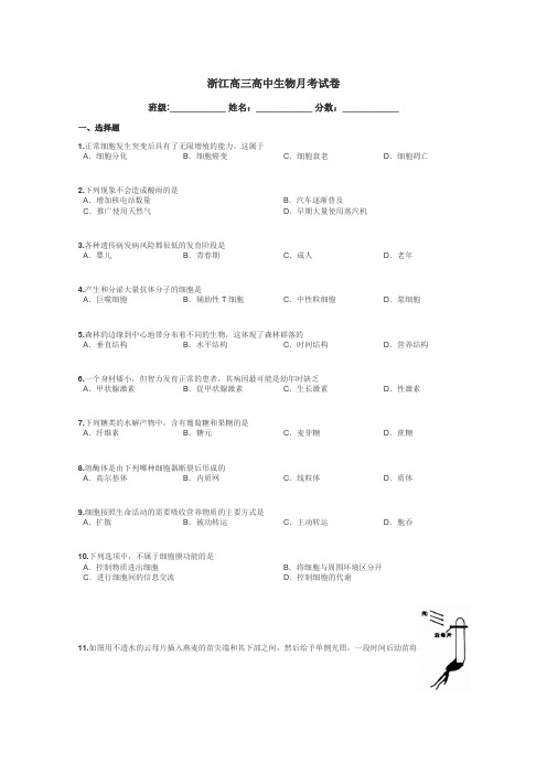 浙江高三高中生物月考试卷带答案解析
