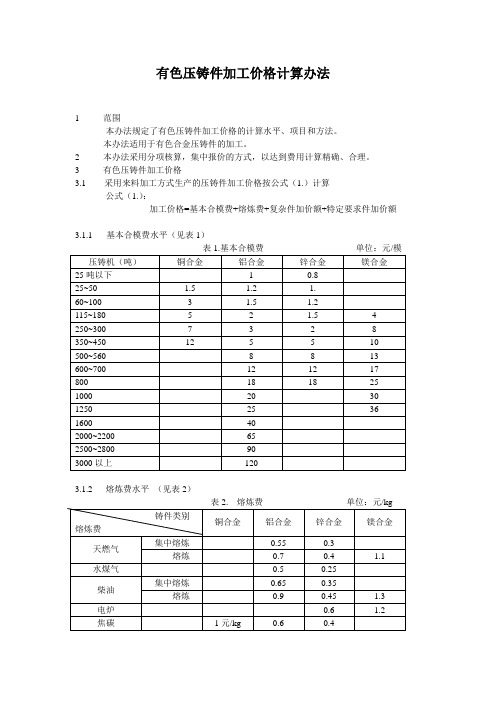 有色压铸件加工价格计算办法