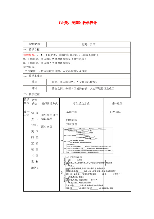 高二地理《北美、美国》教学设计