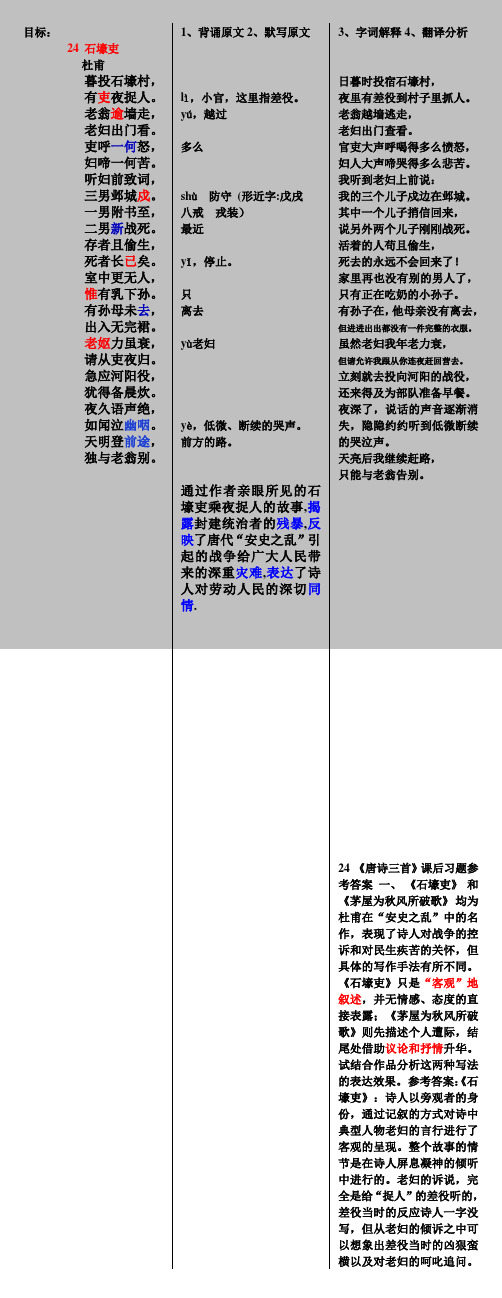 《石壕吏》原文译文字词