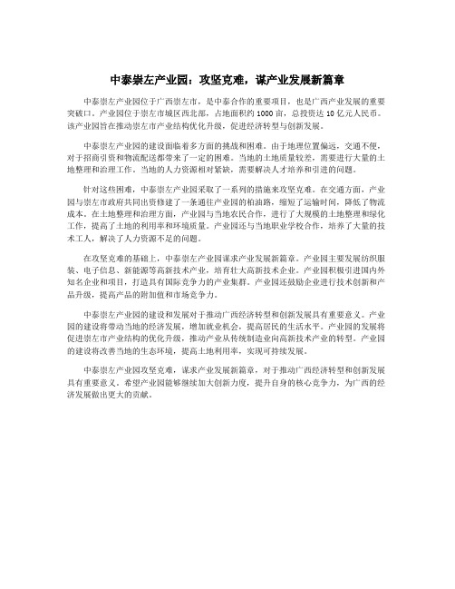 中泰崇左产业园：攻坚克难,谋产业发展新篇章