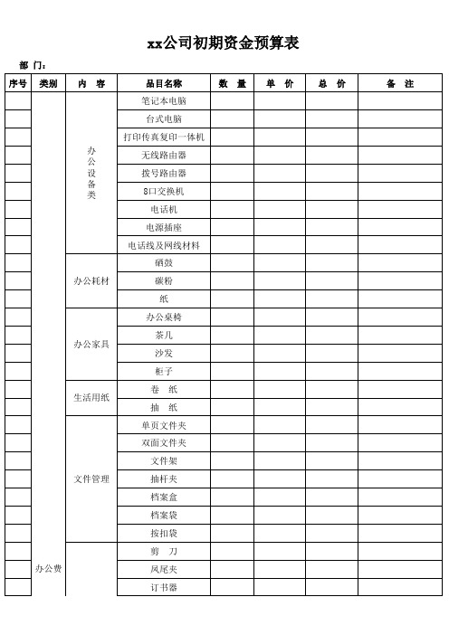 公司初期资金预算表