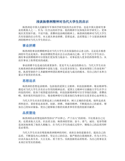 浅谈杨善洲精神对当代大学生的启示