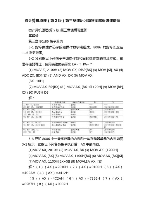 微计算机原理（第2版）第三章课后习题答案解析讲课讲稿