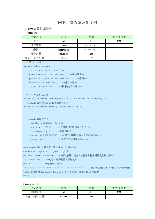 网吧计费系统数据库设计