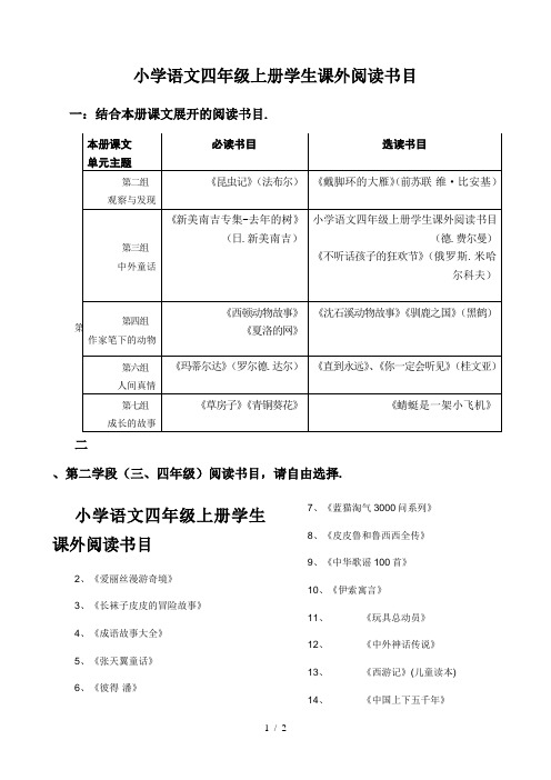 最新小学语文四年级上册学生课外阅读书目